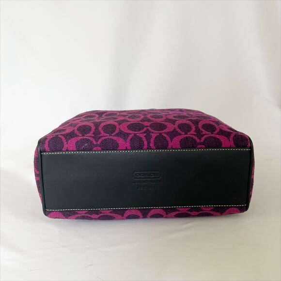🚨LOW START! COACH Monogram Fabric Wool Twill Sm Tote Black Fuchsia Leather Trim - Picture 6 of 9